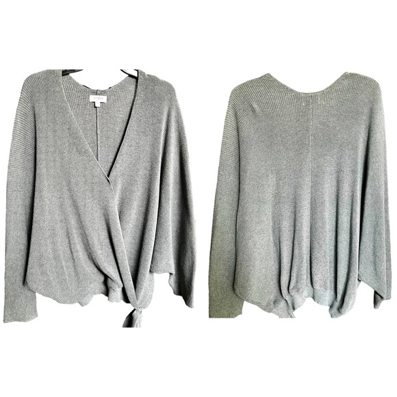 Umgee Sweaters - Umgee Gray Surplice Sweater Oversized Faux Wrap V Neck Batwing Sleeves Cotton M